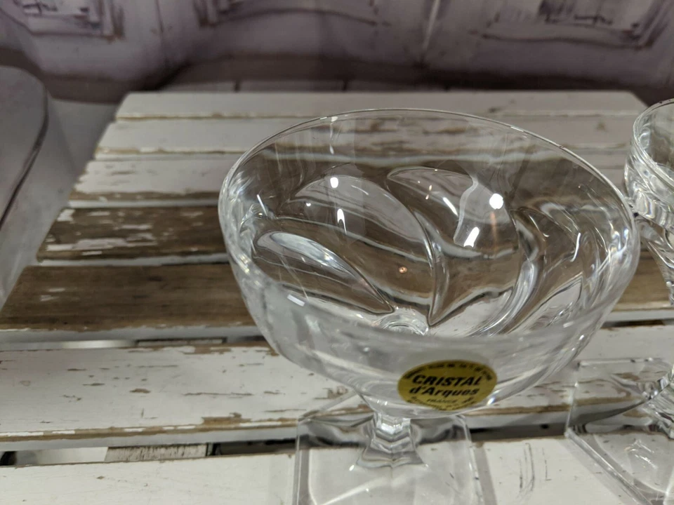Vintage CRISTAL d’Arques-Durand “TORNADE” CHAMPAGNE SHERBET CUT GLASS SWIRL 2 pc - Photo 3/4