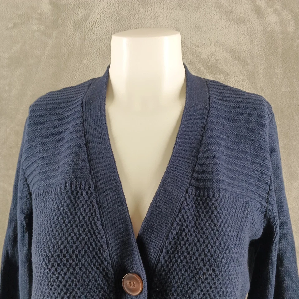 NUEVO CON ETIQUETAS KAREN SCOTT Otoño Texturizado Cárdigan Suéter PEQUEÑO (4-6) Azul Algodón con Bolsillos Foto 3 de 4