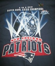 NEW ENGLAND PATRIOTS Champions 2 IN A ROW (MED) T-Shirt SUPER BOWL XXXIX Holo