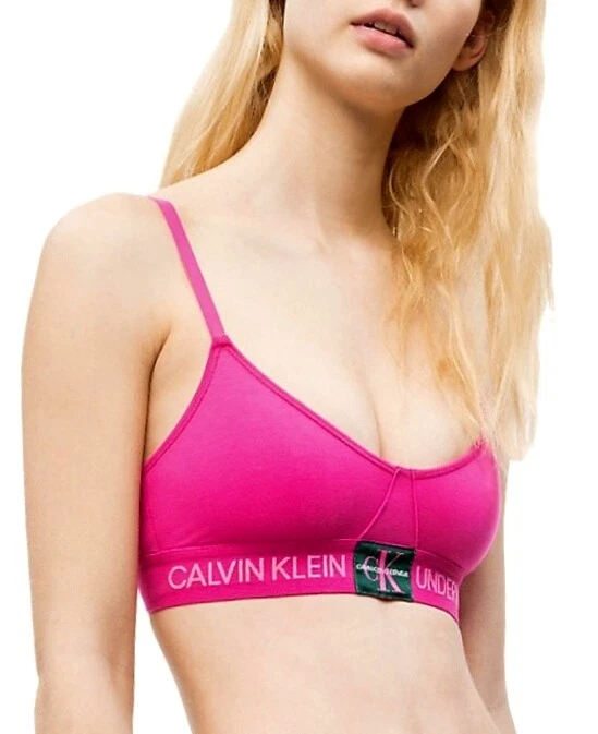 NWT Calvin Klein CK Monogram Logo Unlined Triangle Bralette Bra Pink XS