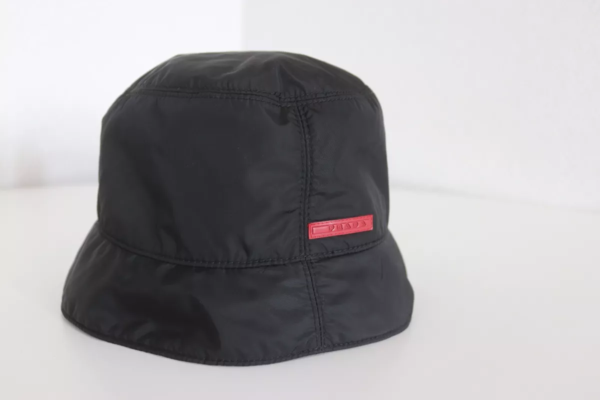 PRADA Rare Linea Rossa 90s 00s Bucket Hat Black Nylon size M