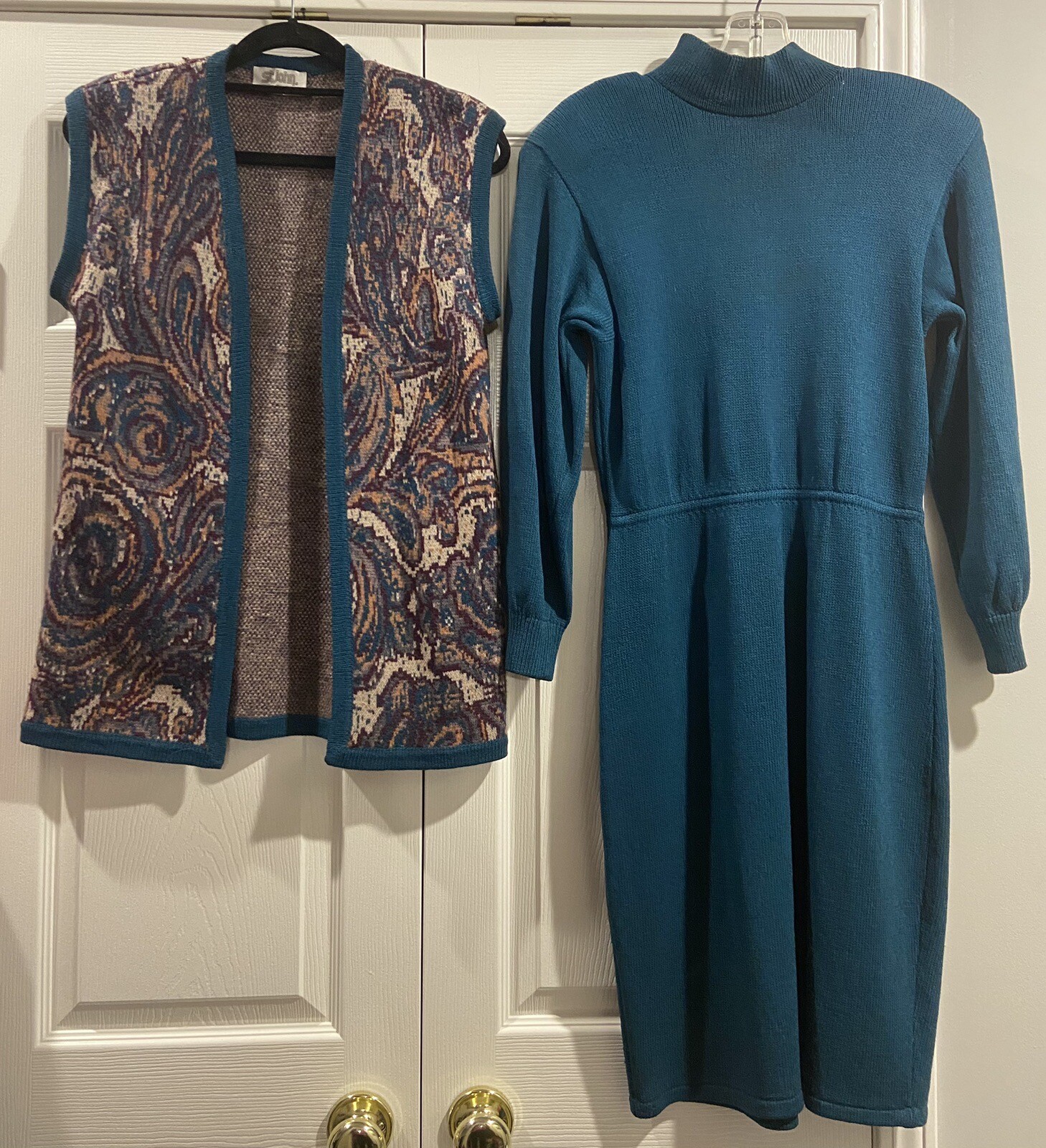 Vtg Rare St John Knit 2 Piece Mock Turtle Neck Dress With Vest EUC Sz 4