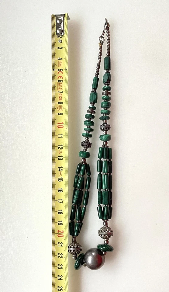Collar grueso vintage de plata 925 navajo amerindia malaquita 17" Foto 4 de 4