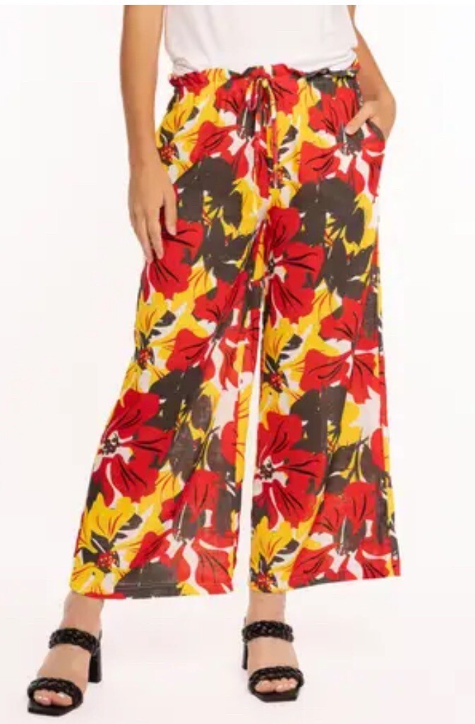 M Made In Italy Pants Multi colorful Floral Tie Waist Linen Large NWT Boho