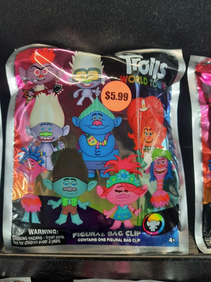 TROLLS World Tour Figural Bag Clip Lot of 8 Blind Bags New SEALED Foto 2 de 3