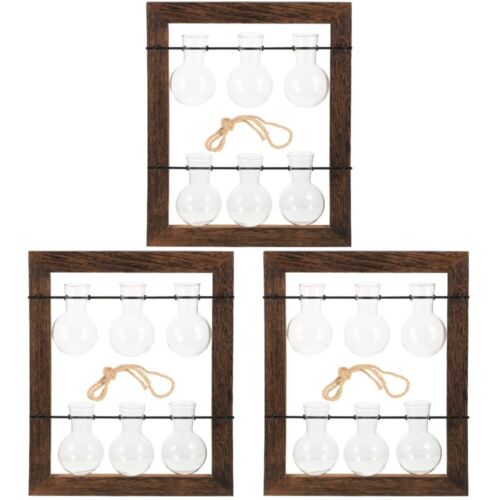 3 Sets Wood Wall Mounted Glass Planter Vases For Decoration-