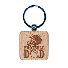 Football Dad Helmet Engraved Wood Square Keychain Tag Charm