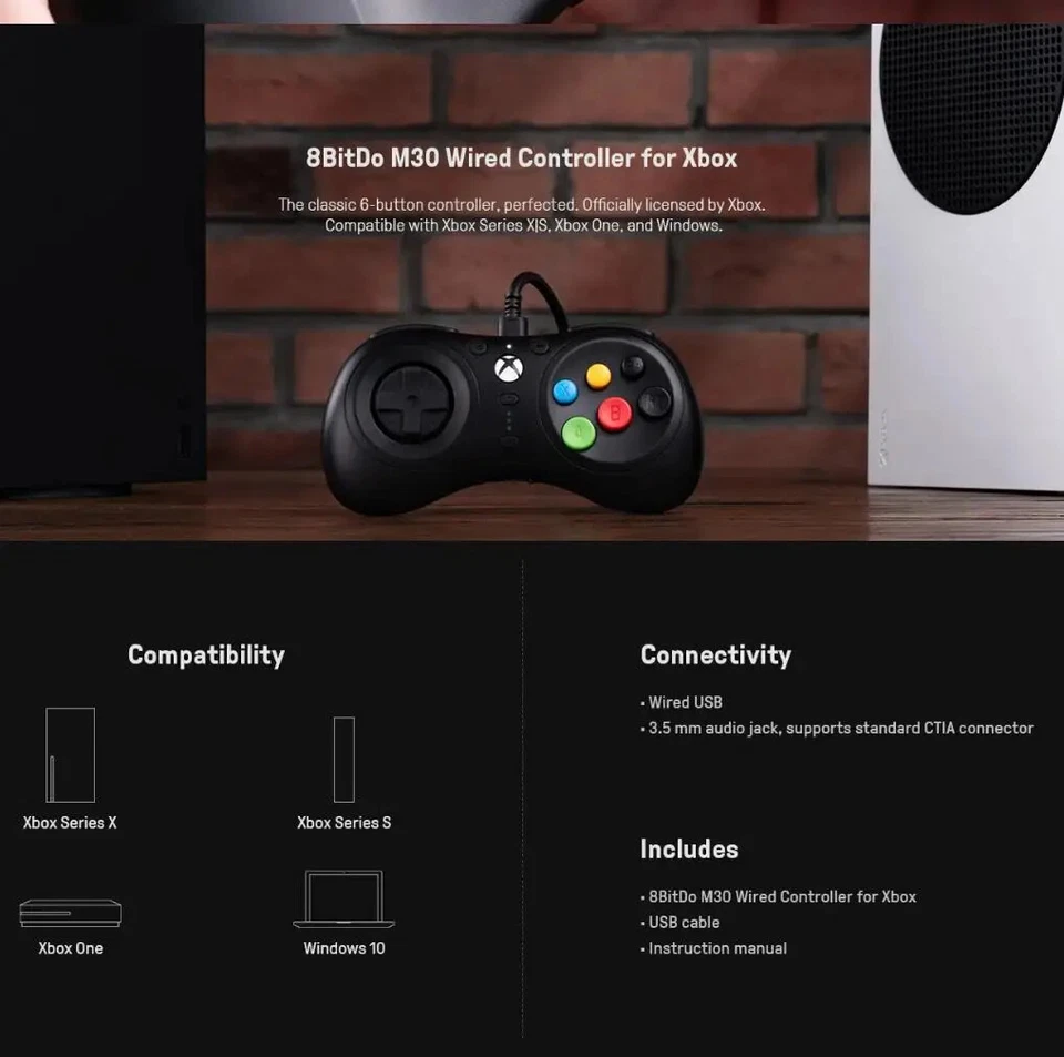 8BitDo M30 Wired Game Controller Gamepad for Xbox Series X, S, Xbox One, Windows - Image 2 of 4