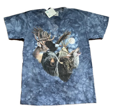 Wildlife Graphic T-Shirt Men s Sz L Wolf Bear Eagle Deer Moon Nature Tee