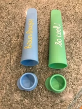 TARGET Popsicle MOLD 4 oz. Set of TWO~NEW Green+Blue Silicone Yogurt Juice+ lids