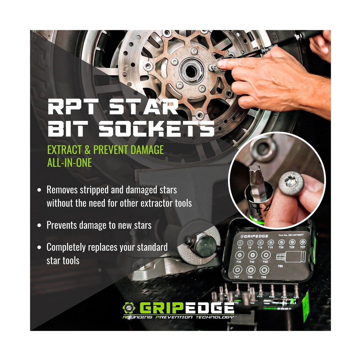 GRIPEDGE Tools | 14PC RPT Star Driver Set | Sizes T6 - T60