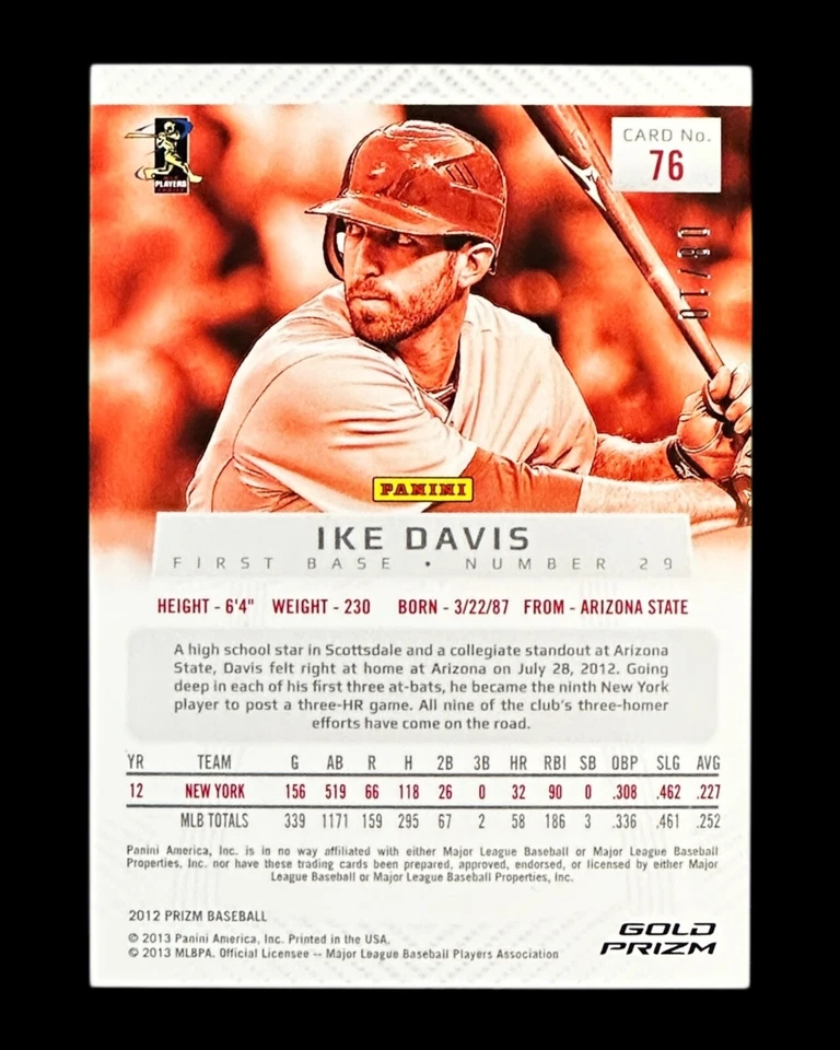 1ST YEAR - 2012 Panini PRIZM GOLD /10 - PRIZM GOLD #08/10 - Ike Davis #76 - Image 2 of 4