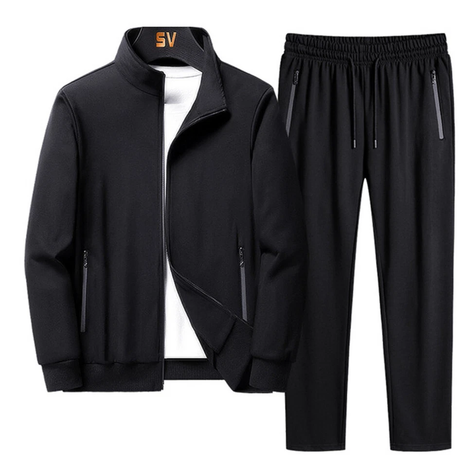 Mens Tracksuit 2 Piece Casual Pants Jacket Oversized Sweatsuit Lightweight Set - Image 2 of 4