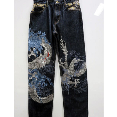 Karakuri Tamashii Denim Pants Jeans Dragon Peony Embroidery Size