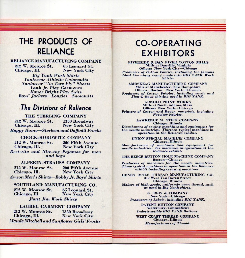 Worlds Fair 1933  Chicago Century Progress COP RELIANCE MFG BIG YANK clothing