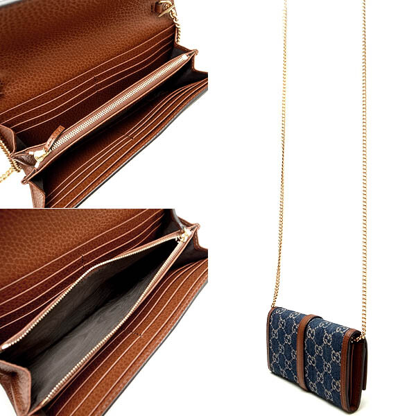 Gucci 652681 Jackie 1961 Chain Wallet Gg Jacquard Denim X
