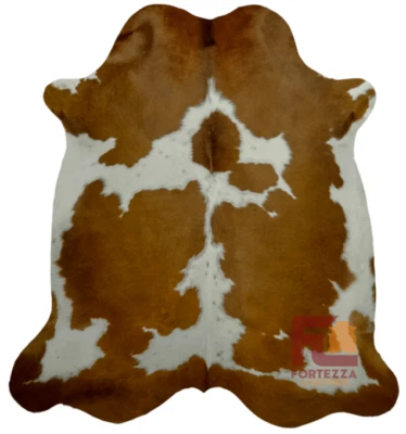 FORTEZZAOUTLET Cowhide Rug Authentic Brown and White | Premium Quality | Extra Large 6'x7'- 8'