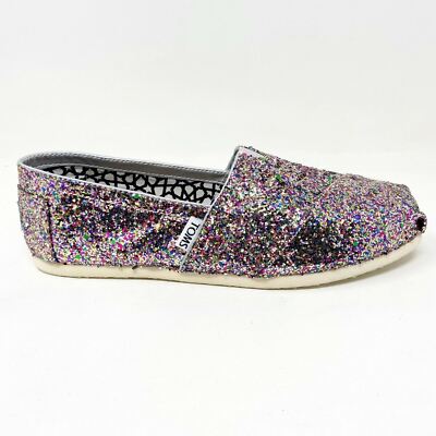 Toms Classics Bright Multi Glitter Womens Slip On Casual Canvas Flat Shoes