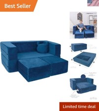 Comfortable Modular Kids Sofa - Navy Blue Loveseat with Pillow for Play Areas