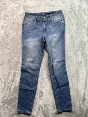 D. Jeans Womens Sz 8P Blue Jeans Skinny Stretch Whiskered Mid Rise Faded Denim