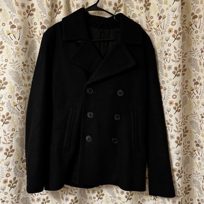 Old Navy Pea Coat Black Jack Mens Small Double Breasted 3% Wool Lined Button EUC
