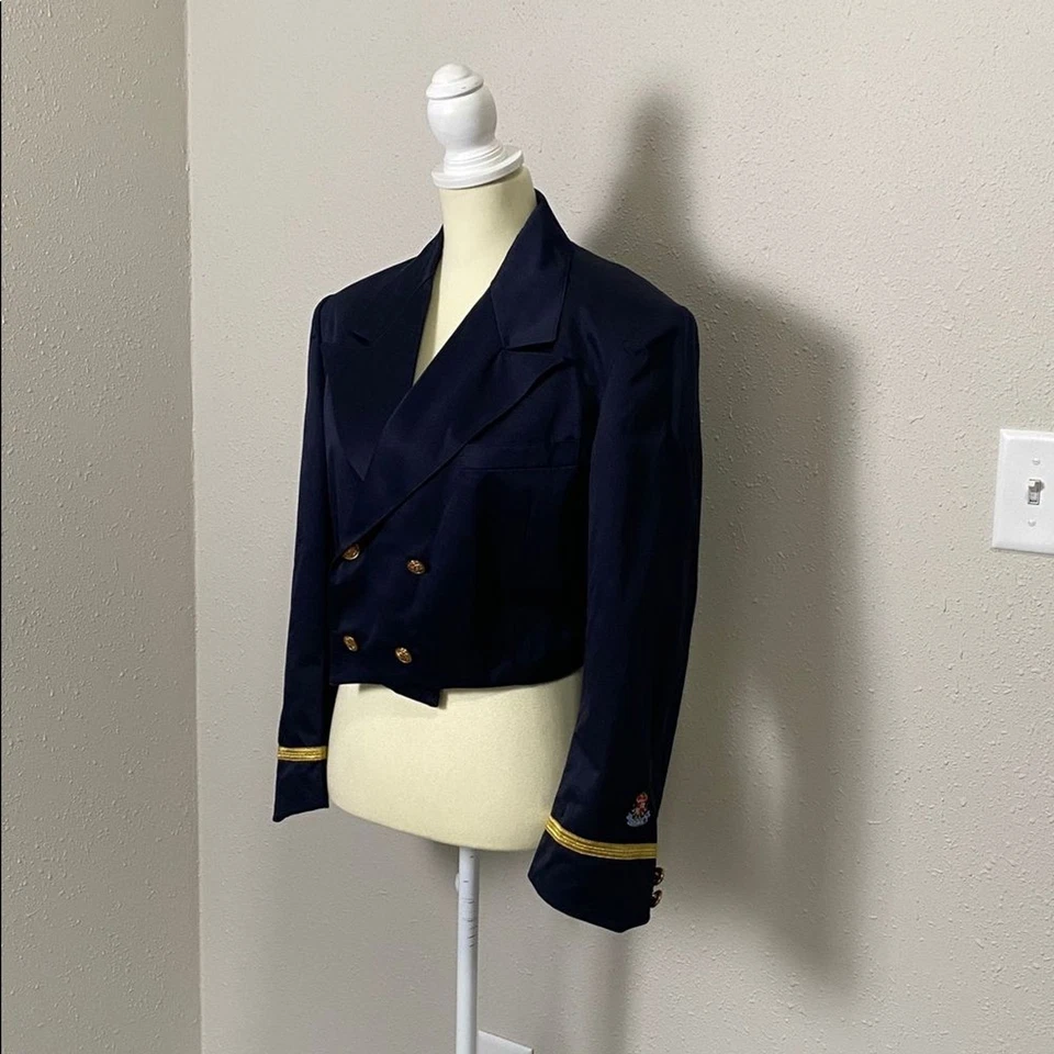 Blazer náutico vintage años 80 Forenza doble botonadura croped azul marino para mujer talla M Foto 4 de 4