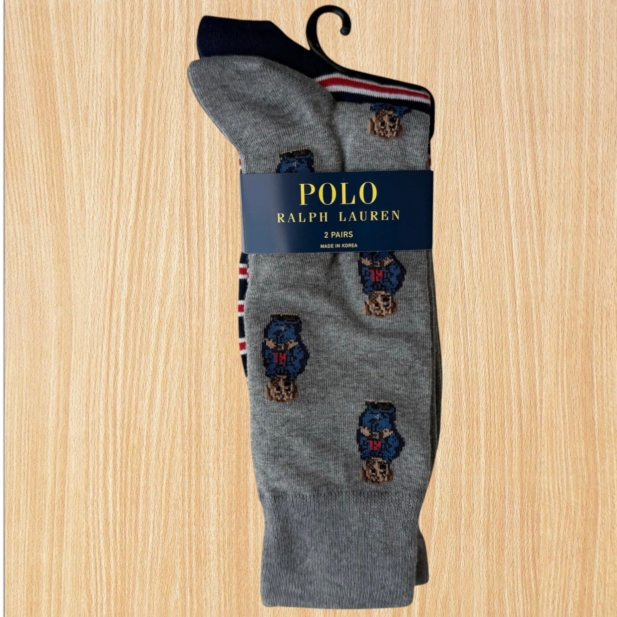 Polo Ralph Lauren Calzini Uomo Orso Signature Pony Confezione da 2 Grigio Righe 10 13