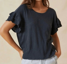 Anthropologie Pilcro Women's Washed Black Short Sleeve Heritage Ruffle Tee Sz XL