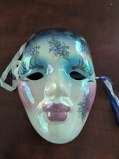 Vintage Hand Painted Mardi Gras Mask Signed By Artist 7x5 in. Wall Decor