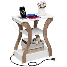 End Table with Charging Station 3 Tier Side Tables for Living Room Bedroom White