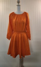 JCrew Women's Orange Palermo Smock Waist 100% Linen Mini Dress Size S Summer