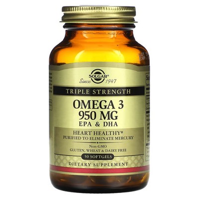2 X Solgar, Omega-3, EPA & DHA, Triple Strength, 950 mg, 50 Softgels-Worldwide