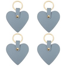 4Pcs Heart Leather Keychains Heart Leather Key Fobs with Key Rings Sky Blue