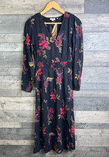 Fatface Bennie Midi Dress Size UK 8 Black Floral Long Sleeves Boho Long Sleeves
