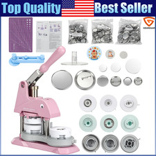 Button Maker Machine Pin Badge Maker 1"/1.25"/2.25" 3-in-1 300 Button Parts Pink