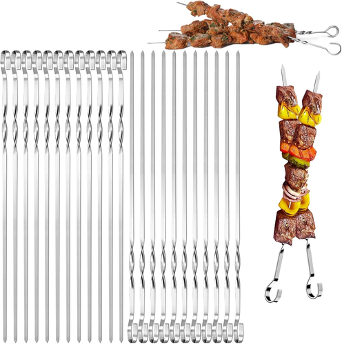 12 Pezzi spiedini acciaio, 28cm spiedini per griglia con manico, spiedini shashlik con doppi denti, Spiedini Barbecue Stuzzicadenti Lunghi In Metallo, Stuzzicadenti Barbecue Lunghi