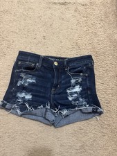 American Eagle Womens Dark Wash Blue Distressed Cut Off Denim Shorts Size 4