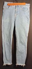 Cello Mid Rise Raw Hem Cropped Ankle Jeans White Stripes Women  s Size 7
