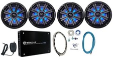 4 KICKER 45KM84L 8" 1200w Marine Boat Speakers w/ LED's 4-Ch Amplifier Amp Kit