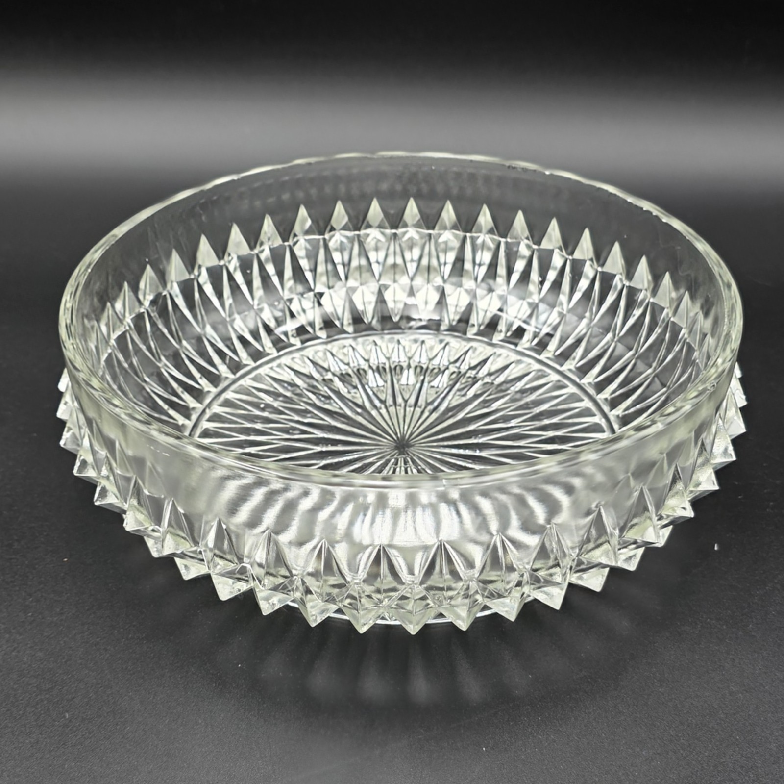 Indiana Glass Diamond Point Clear Heavy Pressed Glass Salad Fruit Serving Bowl
