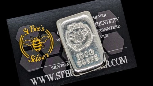 100 Gram .999fs St Bee's Silver Bullion Bar