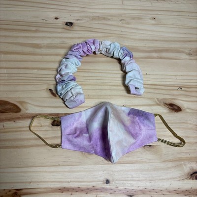 Lelet Ny Cotton Candy Headband & Face Mask Set Purple White Tie Dye Multi