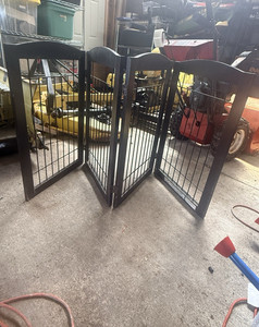 Black Metal Freestanding Folding Dog Gate, Large Dog Size Fence/Gate