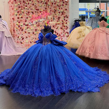 Princess Royal Blue Quinceanera Dresses Off the Shoulder Sweet 15 16 Ball Gowns