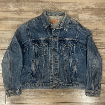 Vintage Levis Jacket Large 44 Dark Blue Denim Trucker 70506 USA Faded Type 3 80s