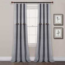 Farmhouse Button Stripe Yarn Dyed Cotton Blend Window Curtain Panels Pair 40"...