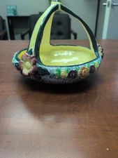 Maruhon Ware Japan Triple Handle  Painted Floral Pottery Bowl Center Piece