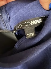 Fashion Nova Navy Blue Dress with Mesh Long Sleeves and Side Zipper Size Large