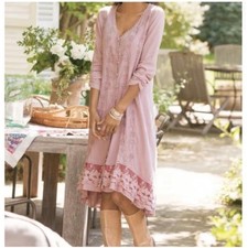 Soft Surroundings Rose Embroidered Lace Trimmed Boho Prairie Dress Small
