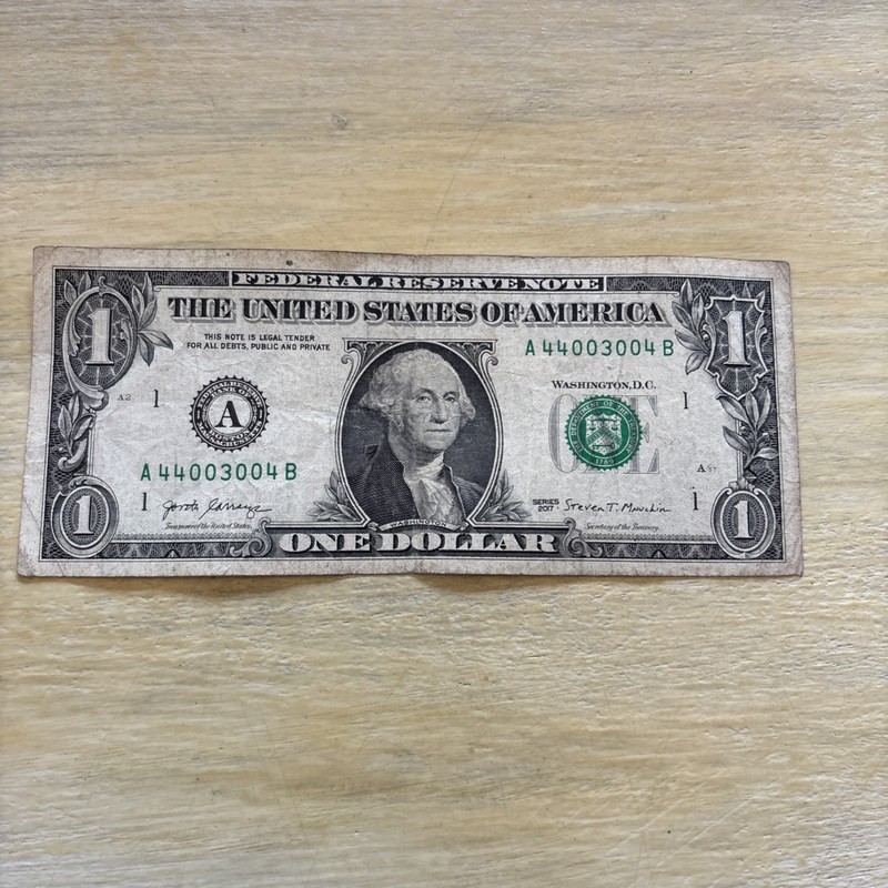 Trinary Fancy Serial Number One Dollar Bill, A 44003004 B 2017A